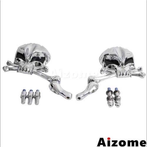 2PCS Chrome Skull Mirrors Motorcycle Rear View Mirror Aluminum Side Mirrors For Harley Cruiser Road King Cafe Racer Honda Suzuki