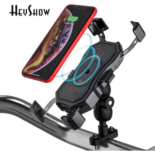 2 in 1 Stainless steel Motorcycle Mobile Phone Stand 360 Degree Rotatable Flexible Wireless USB Charger Phone Holder Bracket