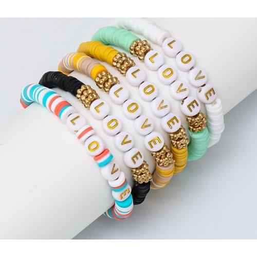 20 Designs African Vinyl Handmade Bead Elastic Bracelets Letter Love Beach Polymer Clay Bracelet for Women