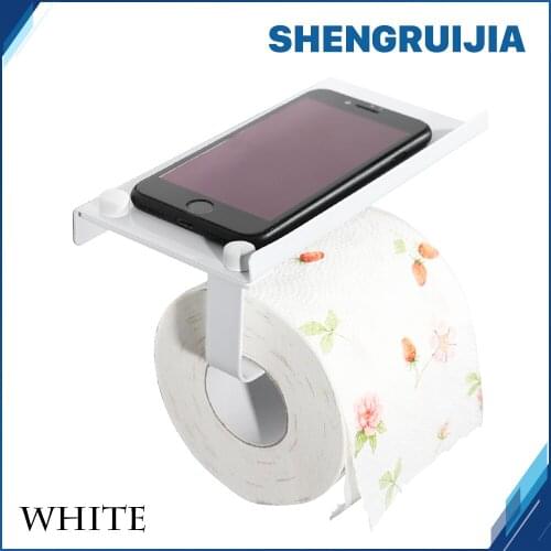 2018 most ideal white stainless steel toilet tissue roll paper holder wall mounted bathromm paper towel holder with phone shelf