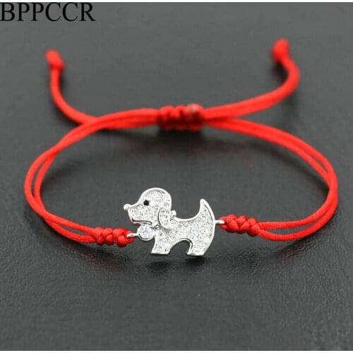 BPPCCR 12 Zodiac Silver Color Dog Crystal Bracelet Men Women Thin Red Rope Thread String Lucky Chakra Braid Bracelets Jewelry