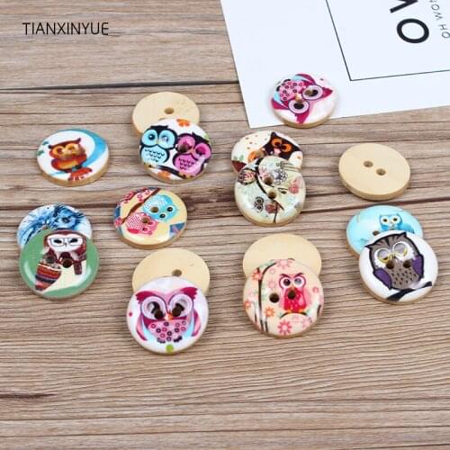 TIANXINYUE 25mm Owl wooden buttons Natural Wooden Round Button Scrapbooking Sewing DIY Clothing Accessories