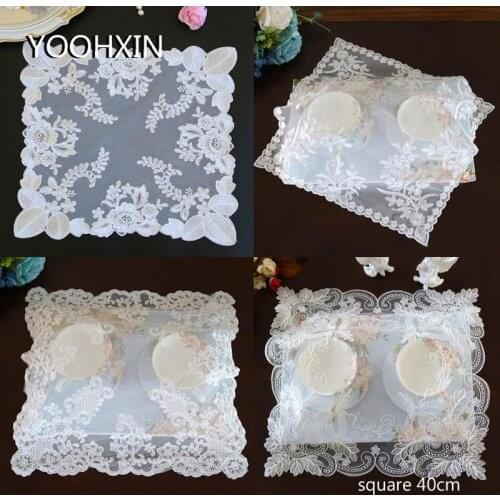 Elegant white square Lace Embroidery table place mat Christmas tea pad Cloth wedding placemat cup napkin coaster doily kitchen