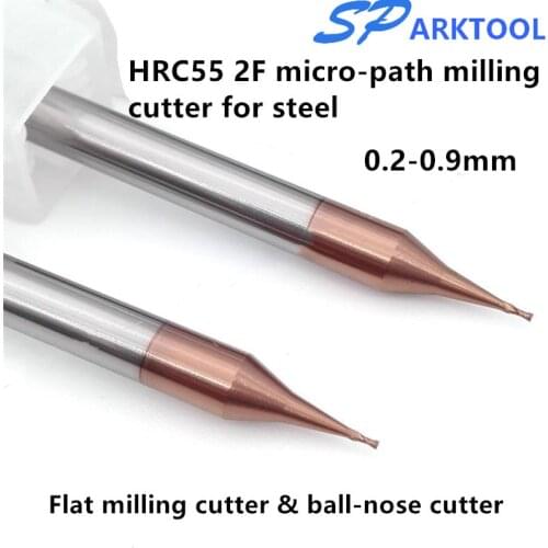 Micro Flat End Mill 2 Flute 0.2-0.9mm 4mm Shank Tungsten Carbide CNC Router Bit TiCN Coated Mini Milling Cutter