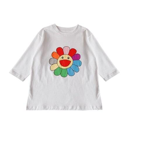 Girls T-shirt rainbow seven-color flower long sleeve shirt spring new childrens clothing girls tops