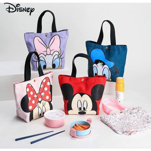 Disney Mickey Minnie Donald Duck Daisy Anime Printing Canvas Bag Lunch Box Carry Bag Student Cartoon Food Makeup Picnic Bag