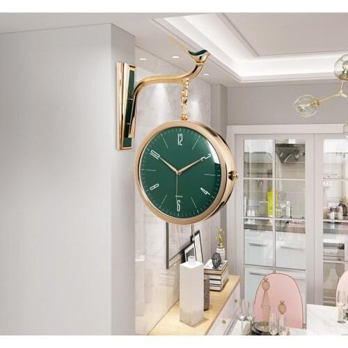 Quality Resin Hanging 3D Clock Double Sides Quartz Watch Home Decoration Living Room Silent Horloge Green Free Shipping WF
