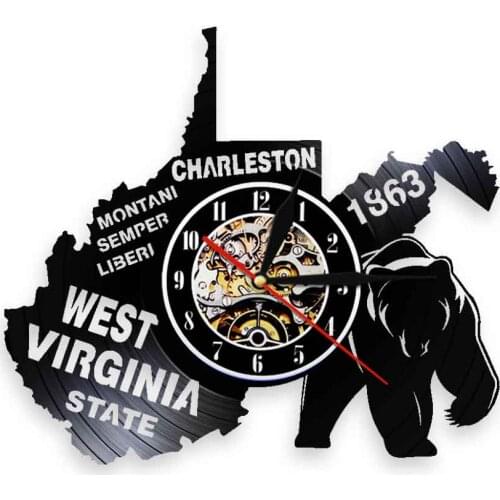 USA State Map Vinyl Wall Clock The Great Seal Of West Virginia Watches Charleston Montaini Semper Liberi Modern Hanging Detor