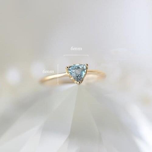 Original new natural blue topaz triangle opening adjustable ring retro light luxury charm lady brand silver jewelry