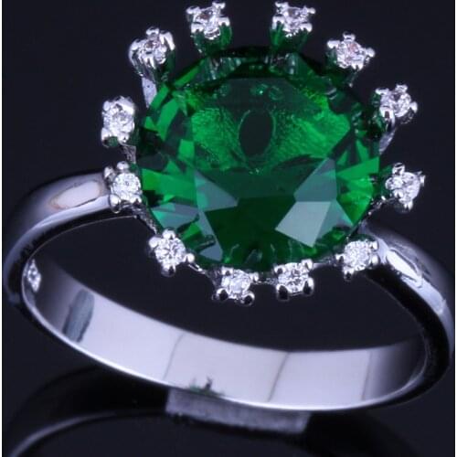 Glaring Crown Green Cubic Zirconia White CZ Silver Plated Ring V0111
