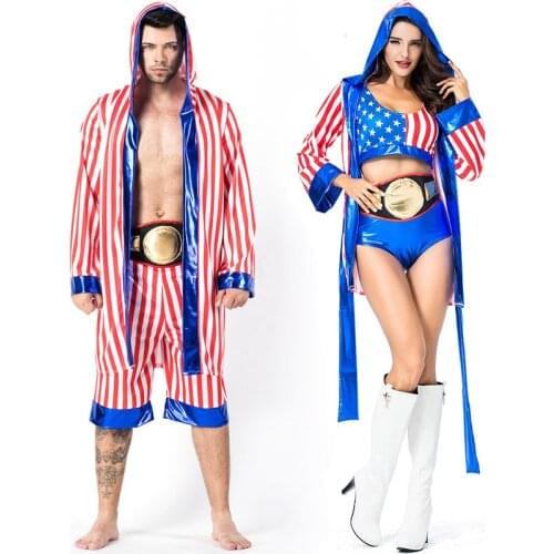 Adult Man Women Tough Boxer Rocky Balboa Costume Halloween Party Boxing Match Robe Fighter World Champion Fantasia Fancy