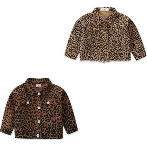 Little Girls Button Open Front Jacket, Children Spring Autumn Long Sleeve Leopard Printed Pattern Casual Lapel Coat, 1-6Years