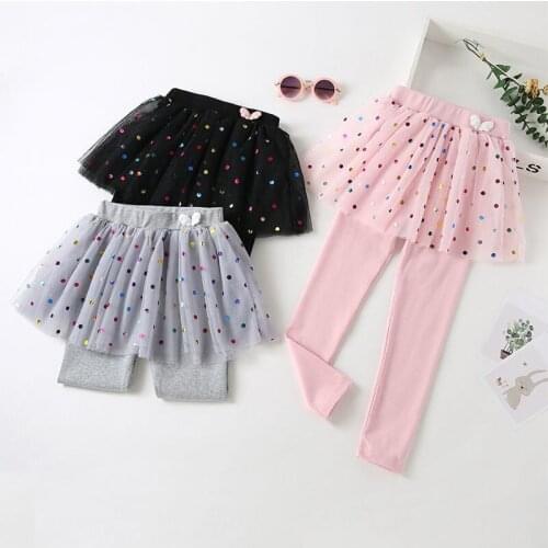 Net Yarn Legging Skirt Girls leggings Fake Two-piece Culottes 2021 New Princess Dance Culottes Kids Tight Elastic Sports Pants