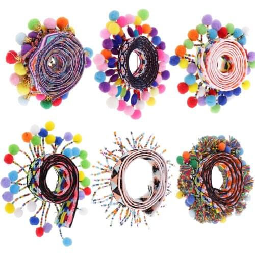 1 Yard Colorful Pom Pom Beads Fringe Tassels Braid Jacquard Ribbon Trim 33/45/50/60/55/56/mm for Embellishments Crafts Sewing