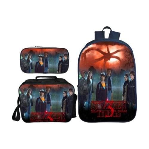 Hot Sale 3Pcs/Set Printing Stranger Things School Backpack Teenagers School Bags Children Travel Shoulder Bag Kids Laptop Bags