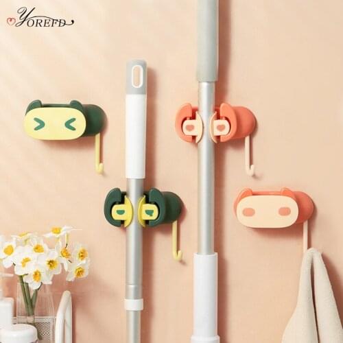 OYOREFD Cute Strong Wall Mounted Broom Holder Cartoon Silicone Mop Holder With Hooks Home Multi-function Hanging Fixed Clip