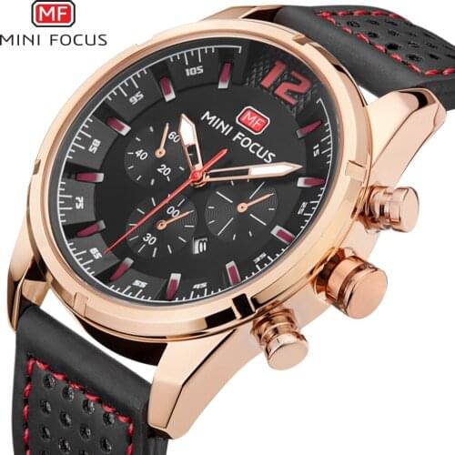 MINI FOCUS Mens Fashion Sports Watch Luxury Brand Quartz Watches Military Leather Male Clock Waterproof Calendar Wrist Watch