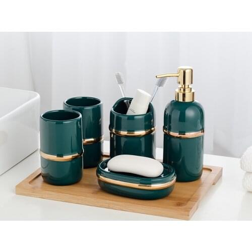 Five-piece bathroom set Bathroom wash sets Light luxury mug Tray Inlaid with gold Bamboo tray Plastic trays