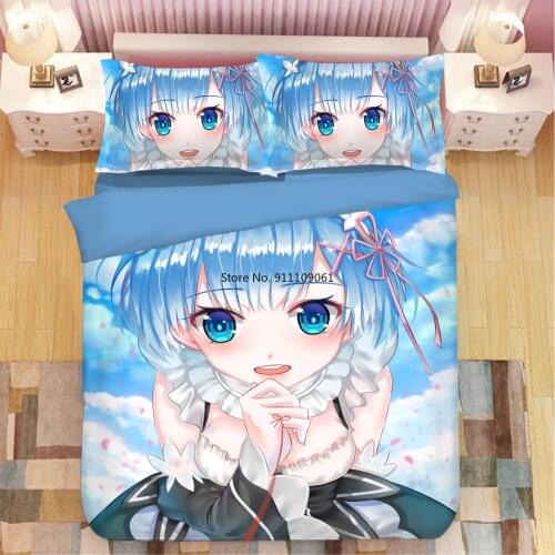 Japan Anime Rem Series 3D Duvet Cover Set Re:Life In A Different World From Zero Prints Kawaii Bedding Manga Girls Comforter Set