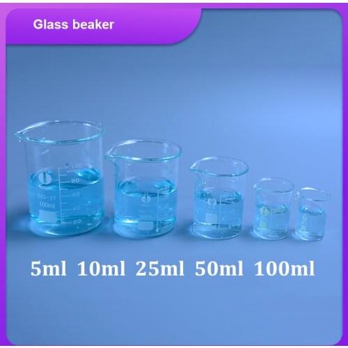 5Pcs Glass Beaker Set 5/10/25/50/100ml Borosilicate Glass Laboratory Measuring Cup Glassware School Study Lab Glass Beaker Set