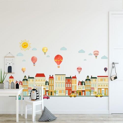 Wall decoration building car balloon city wall sticker personalized childrens room kindergarten creative decoration wallsticker