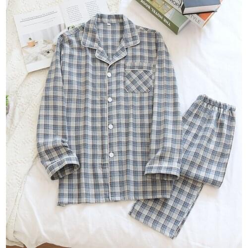New Cotton Pajamas Plus Size Plaid Long-sleeved Trousers Sleepwear Women and Men Flannel Sanded Simple Couples Lounge Wear