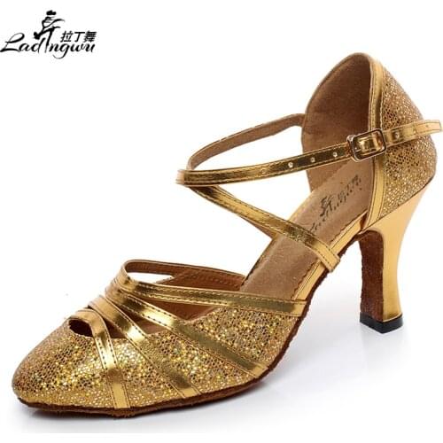 NEW Modern Square Dance Shoes Closed Toe Shoes For Ballroom Dancing Latin Salsa tango Dance Shoes Color Golden/Silver
