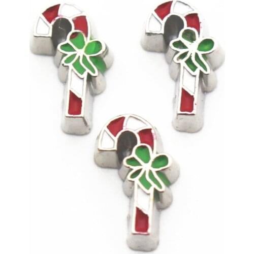New arrival 10pcs/lot Christmas candy cane floating charms living glass memory lockets diy animal Accessory charms jewelry