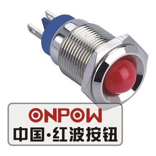 ONPOW 16mm Domed LED Waterproof Signal lamp, Nickel plated brass indicator lamp, indicator light (GQ16G-D/R/6V/N) CE,RoHS