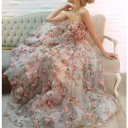 Flowers prom dresses 2021 lace sweetheart neckline 3d flowers a line floor length evening dresses gowns