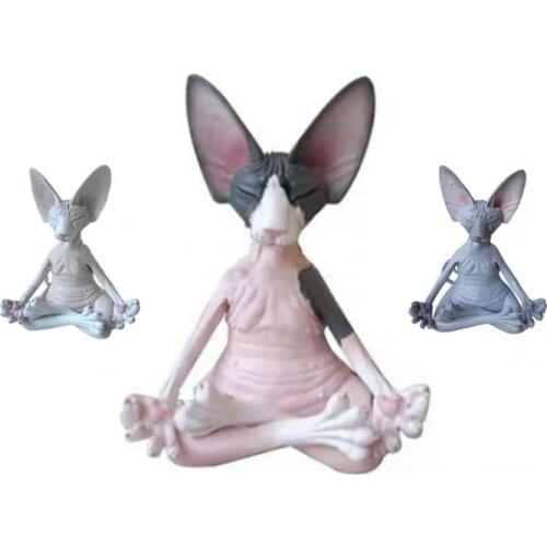 Whimsical Buddha Cat Figurine Meditation Sphynx Cat Meditate Art Sculptures Outdoor Garden Statues Figurines house decoration