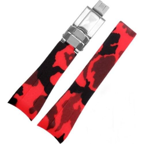 20mm Watchbands Camouflage Rubber Watch Strap Band Deployment Buckle Fits Rolex Yacht Master Submariner GMT Daytona