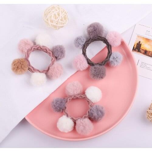 Small Plush Ball Hairband Ponytail Holders Women Girl Candy Color Elastic Hair Tie Korean Version Hair Rubber Bands Accessories