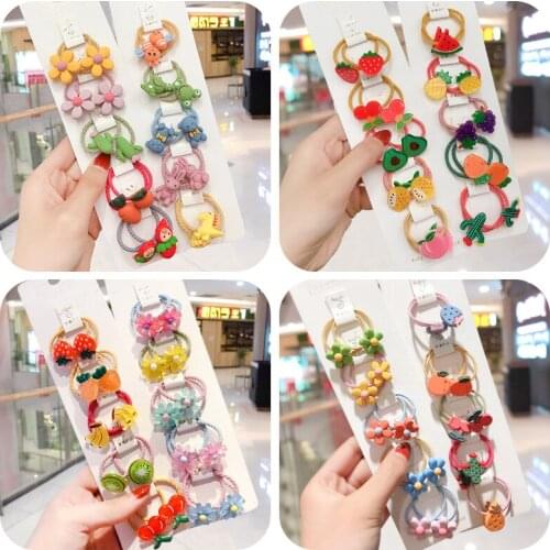 3/6/10Pcs/Set Girls Cute Cartoon Animals Fruit Elastic Hair Bands Scrunchies Ponytail Holder Headbands for Kids Hair Accessories