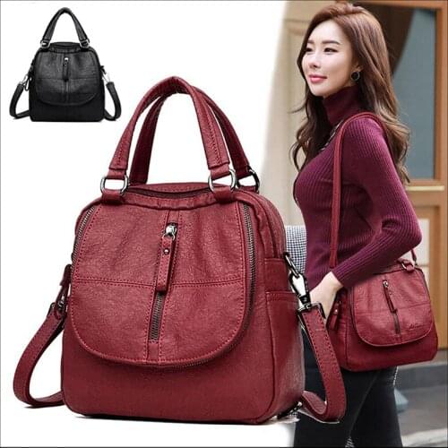 Single Bag Soft Leather Female Bag Multifunctional Backpack Casual Creative Double Zipper Leisure Shoulder Bags 2021 New