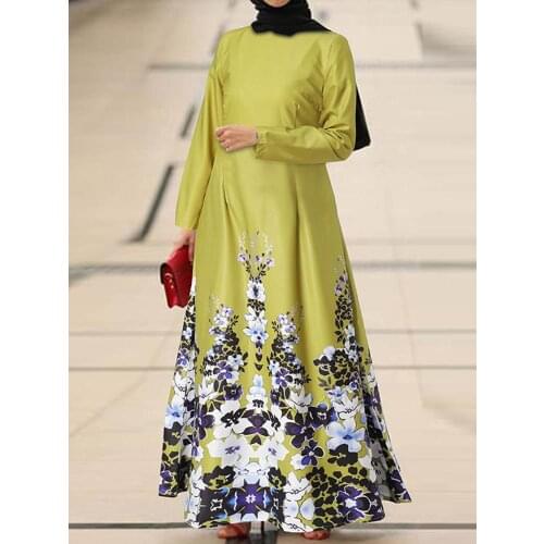 ZANZEA Women Spring Islamic Clothing Bohemian Long Sleeve Abaya Hijab Dresses Eid Mubarek Muslim Floral Printed Robes Long Dress