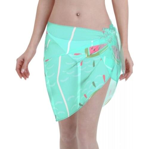 Womens Swim Wear Bikini Cover Up Hello Summer Beach Mini Wrap Skirt Sarong Pareo Shorts Summer Beachwear