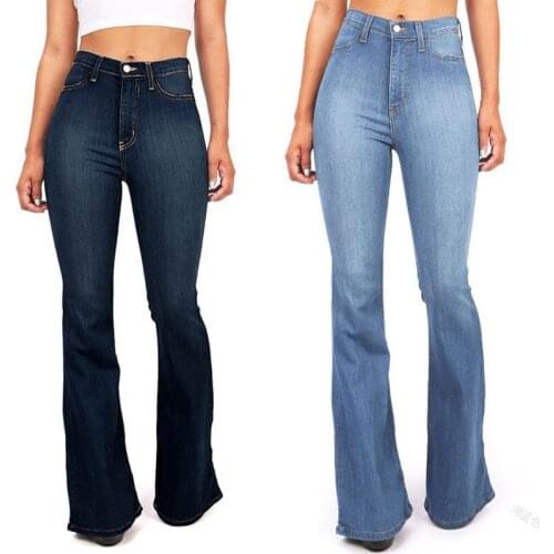 Push Up Jeans High Waist Stretch Ladies Denim Fashion Trousers Bell Bottom Jeans Pants Women Flare Plus Size Free Shipping Blue