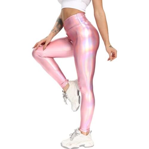 Sexy Pink Pu Women Leggings High Street Night Push Up Ankle Length Faux Leather Jeggings Skinny Ladies Leggings Pants