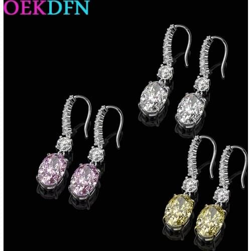 OEKDFN 100% 925 Sterling Silver Drop Earrings For Women Sparkling Pink Citrine White Gemstone Engagement Weddding Fine Jewelry