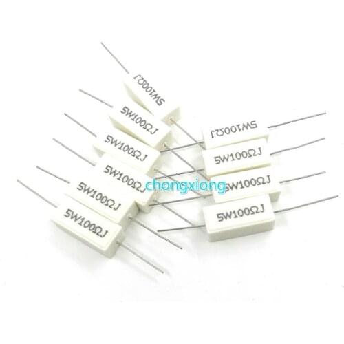 100pcs 5W Cement resistance 0.1 ~ 10k ohm 5% 0.22 0.33 0.5 1 10 100 1K 10K ohm 0.1R 0.22R 0.33R 0.5R 1R 10R 100R