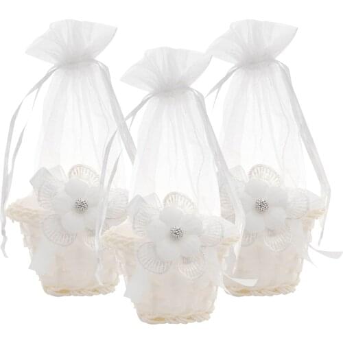 12 Pcs Wedding Guest White Organza Gift Bag with Flower for Candy Sweets Chocolate Jewellery