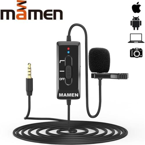 2019 MAMEN 3.5mm Audio Video Recording Lapel Lapel Microphone with Clip for iPhone Android Mac Vlog Microphone for DSLR Camcorde