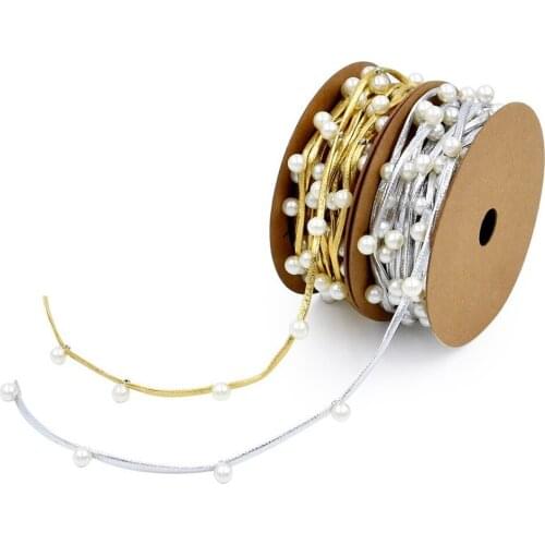 3M/roll Gold Silver Leather Rope Inlaid Beads Belt Gift Headdress Festival Decoration Nailed Christmas Ribbon Material
