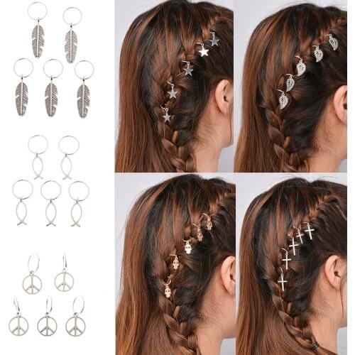 5/10 pieces/set African Braided Fashion Hairpin Hair Accessories Charm Leaf Star Shell Cross Hair Ring Wedding Bride Ornamez