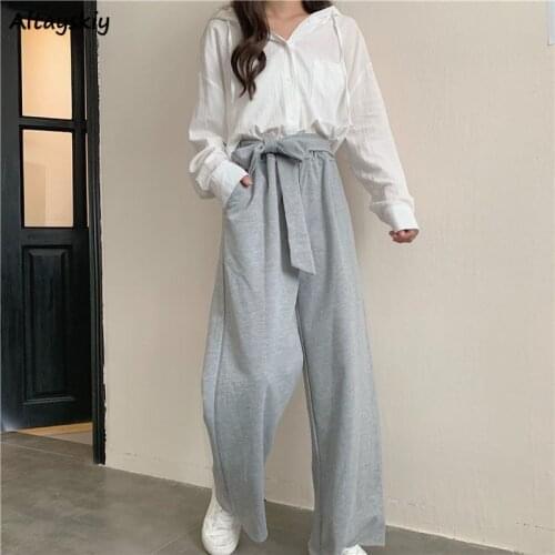 Casual Pants Women L-5XL Loose Straight BF Pockets Spring Drawstring Streetwear Bottoms Mujer Oversized Clothing Simple Harajuku