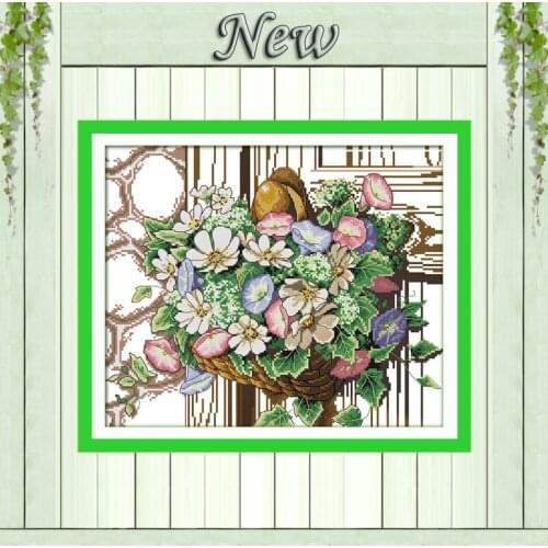 The blooming colourful flower basket painting counted print on canvas 11CT 14CT kits DMC Cross Stitch embroidery needlework Sets