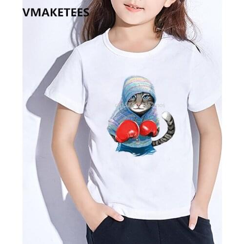 Kids Summer Short Sleeve Girls & Boys T shirt Children Super Boxing Cat Attack Print T-shirt Casual Funny Baby Clothes,HKP5043