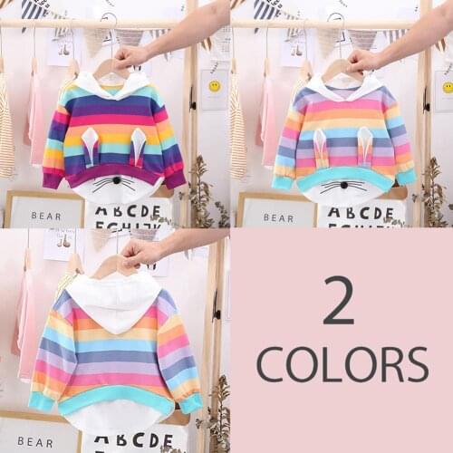 Explosion winter childrens long-sleeved rainbow rabbit ears with cap sweater rabbit ears print hooded pullover