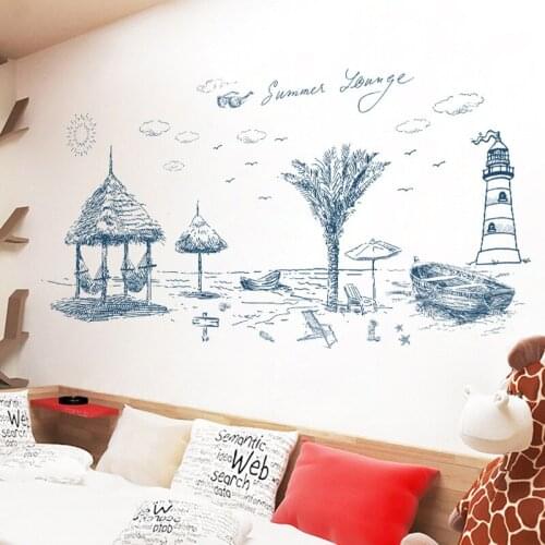 Living Room Bedroom Sofa Background Wall Decorations Stickers Summer Beach Style Waterproof Stickers
